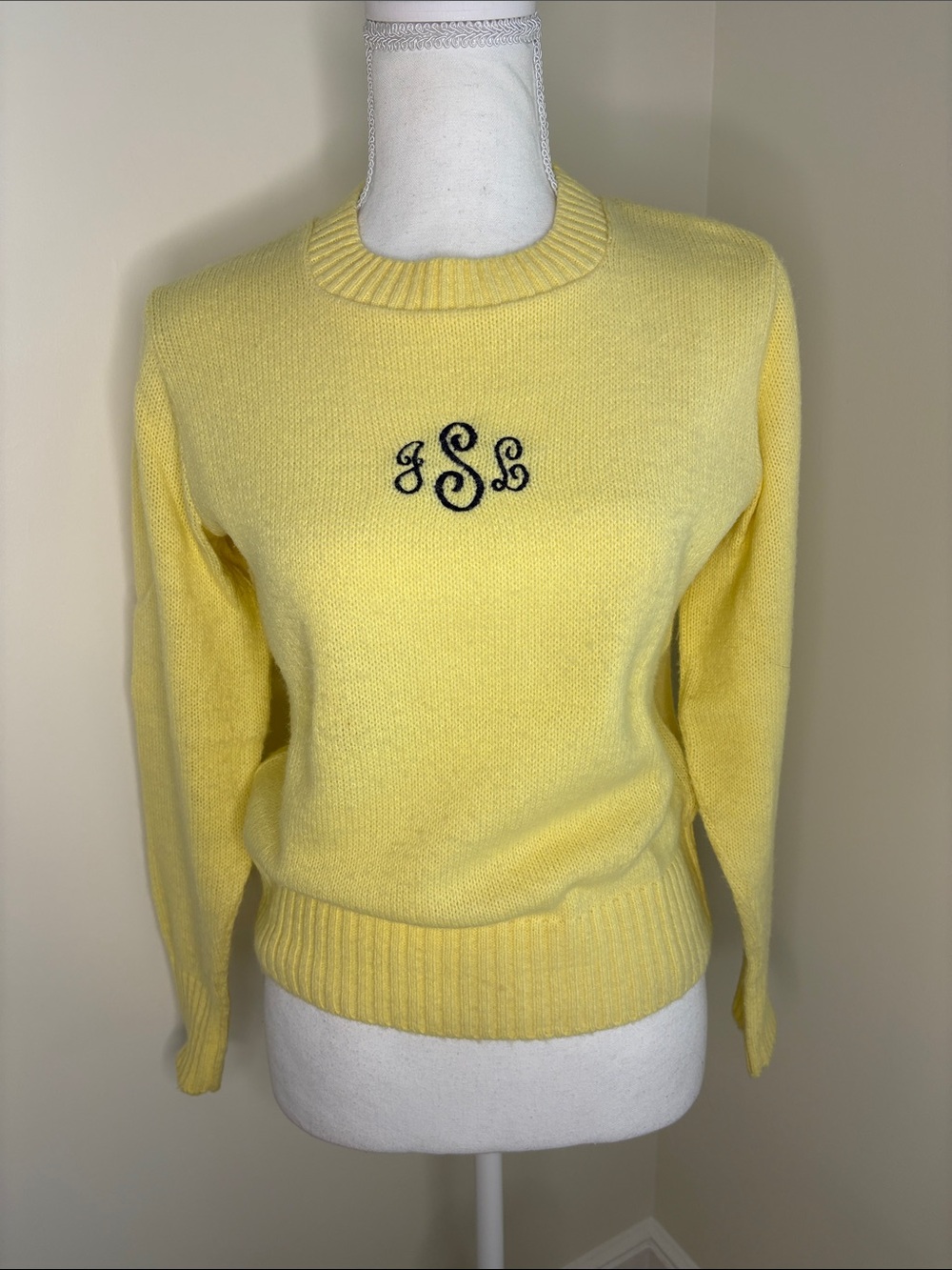Garland Brand Yellow Monogram Crewneck Sweater - Monogramed.  Medium Vintage